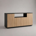 Buffet rectangulaire 4 portes en panneaux de particules beige naturel et noir, 160 × 40 × 85 cm