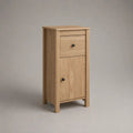 Buffet haut étroit en MDF plaqué chêne avec 1 tiroir et 1 porte, chêne naturel et noir, 40 × 35 × 90 cm