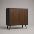 Buffet rectangulaire à 2 portes en bois et métal, brun noyer, noir et doré, 100 × 40 × 110 cm