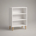 Buffet ouvert à 3 niveaux en MDF mélaminé blanc avec pieds en hévéa massif, 70 × 35 × 100 cm