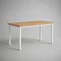 Table à manger rectangulaire 4 personnes, plateau en panneau mélaminé effet chêne, pieds en acier blanc, 120 × 70 × 75 cm