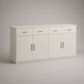 Buffet rectangulaire en panneaux de particules, 4 portes et 4 tiroirs, blanc et doré, 160 × 40 × 85 cm