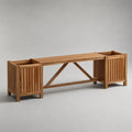 Banc de jardin en bois brun avec 2 jardinières intégrées, 180 × 40 × 45 cm