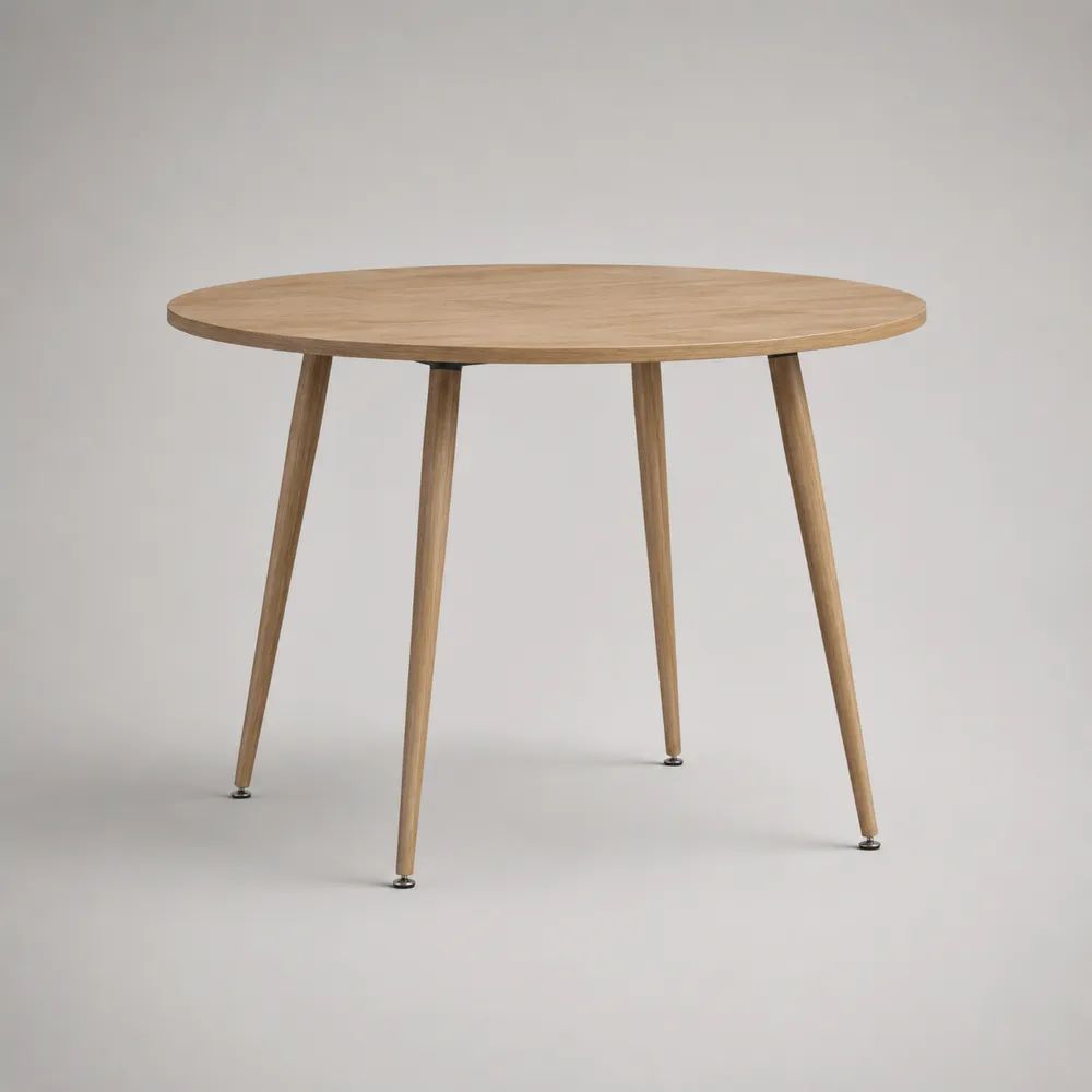 Table à manger ronde 4 places en bois, plateau MDF plaqué chêne et pieds en bois massif, chêne naturel, Ø 100 × H 75 cm
