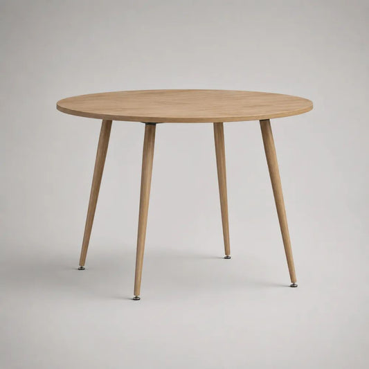 Table à manger ronde 4 places en bois, plateau MDF plaqué chêne et pieds en bois massif, chêne naturel, Ø 100 × H 75 cm
