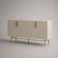 Buffet rectangulaire 2 portes en MDF rainuré blanc cassé et métal doré, 140 × 40 × 80 cm