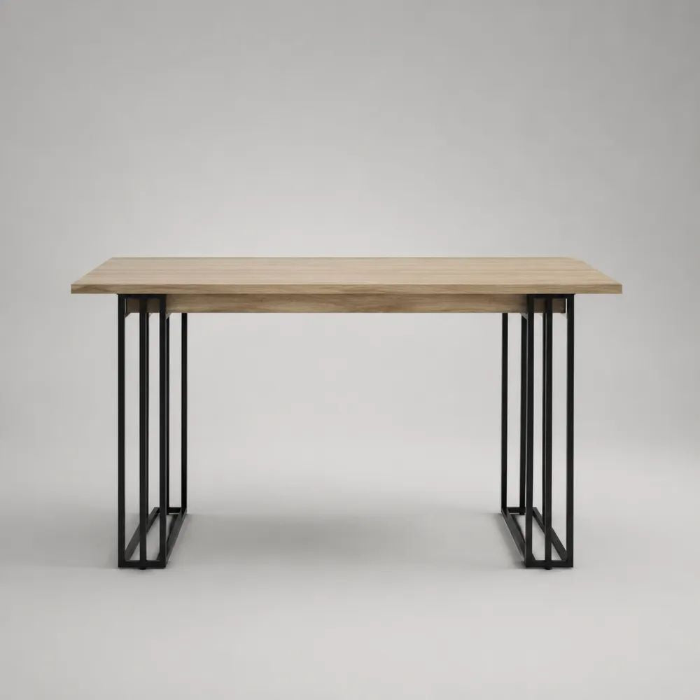 Table à manger rectangulaire en bois et acier noir, chêne clair, 140 × 80 × 75 cm