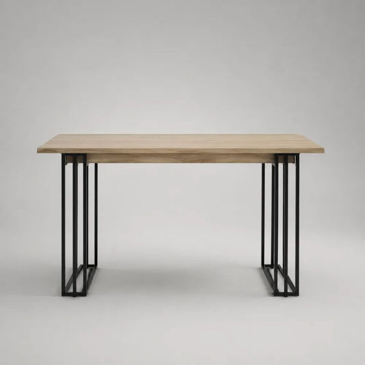 Table à manger rectangulaire en bois et acier noir, chêne clair, 140 × 80 × 75 cm