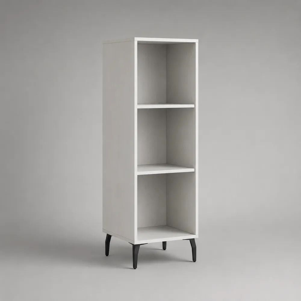 Buffet haut ouvert à 3 niches en panneaux de particules mélaminés et acier, blanc et noir, 40 × 35 × 130 cm