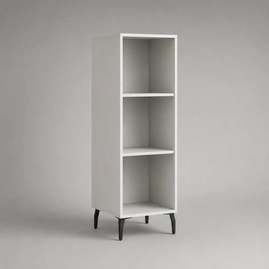 Buffet haut ouvert à 3 niches en panneaux de particules mélaminés et acier, blanc et noir, 40 × 35 × 130 cm