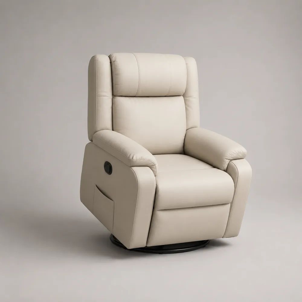 Fauteuil relax pivotant et inclinable en similicuir beige clair, 87 × 94 × 101 cm