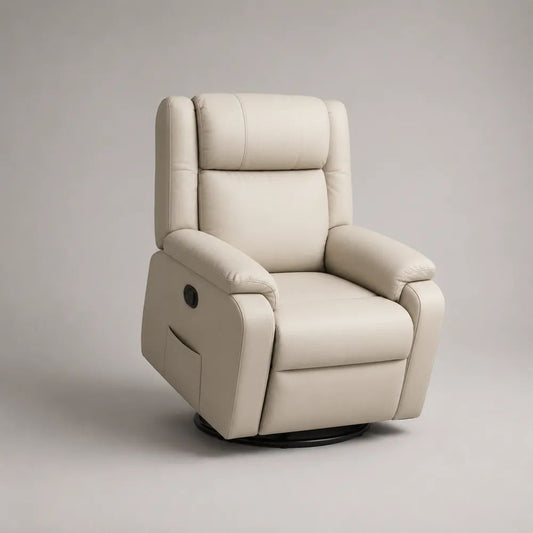 Fauteuil relax pivotant et inclinable en similicuir beige clair, 87 × 94 × 101 cm