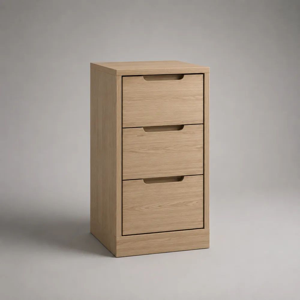 Meuble de rangement rectangulaire à 3 tiroirs en MDF plaqué chêne naturel, 40 × 35 × 80 cm