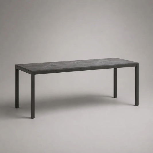Table de jardin rectangulaire en céramique et aluminium thermolaqué gris 180 × 90 × 75 cm