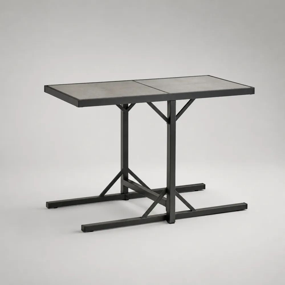Table de jardin rectangulaire en verre et acier, gris et noir, 110 × 60 × 72 cm