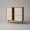 Buffet haut rectangulaire en MDF avec 1 porte, 2 tiroirs et 2 niches, chêne naturel et blanc mat, 120 × 40 × 120 cm