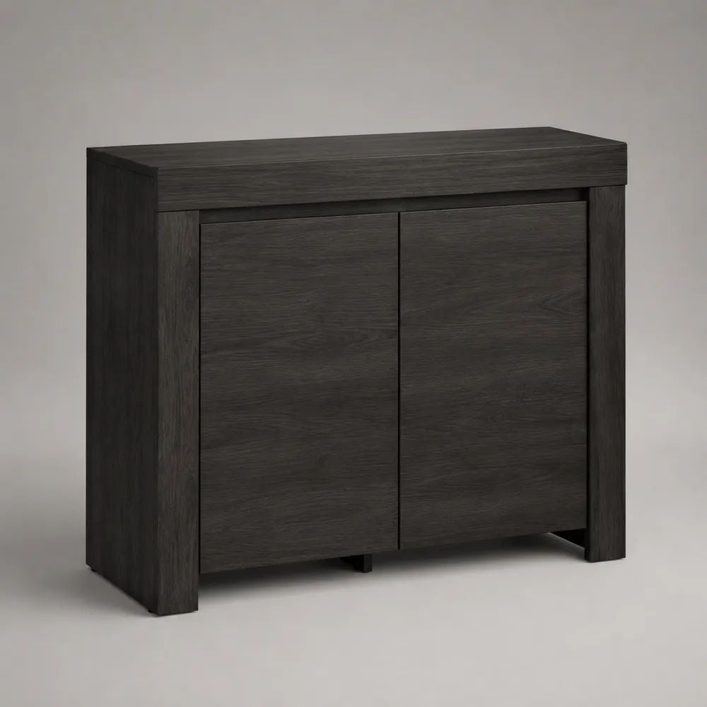 Buffet 2 portes en panneaux mélaminés effet chêne noir, 90 x 40 x 85 cm