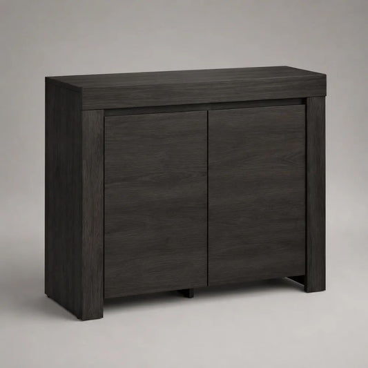 Buffet 2 portes en panneaux mélaminés effet chêne noir, 90 x 40 x 85 cm