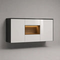 Buffet mural suspendu en panneaux de particules et MDF avec éclairage LED, blanc, noir et chêne, 160 × 40 × 80 cm