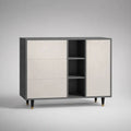 Buffet rectangulaire en panneaux de particules et MDF, 3 tiroirs, 1 porte et 3 niches, anthracite et beige, 120 × 40 × 90 cm