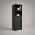 Buffet haut étroit en bois noir avec 1 porte et 2 niches, 50 × 35 × 170 cm